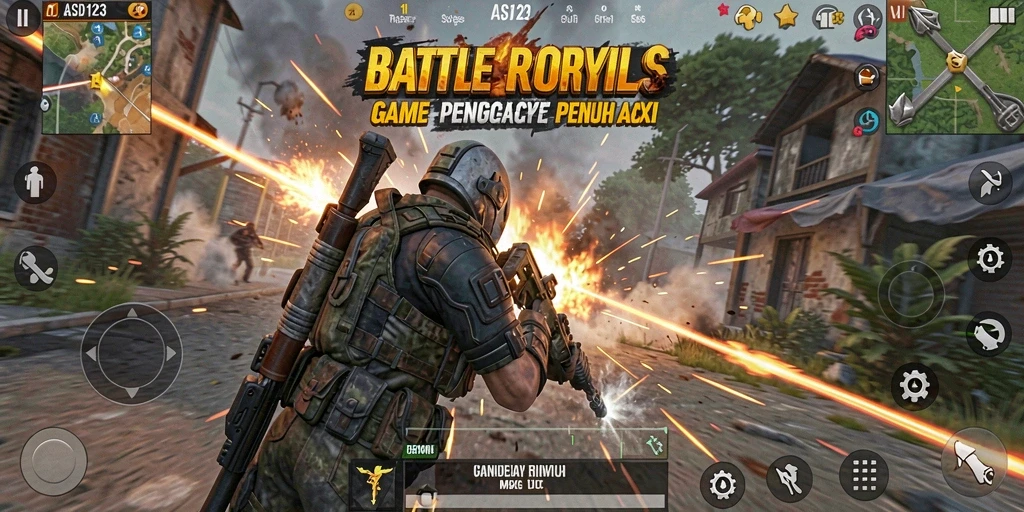 Screenshot dari gameplay ASD123 yang menunjukkan aksi Battle Royale seru.