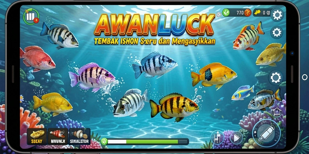 Gameplay seru AWANLUCK menembak ikan dengan grafis menarik.
