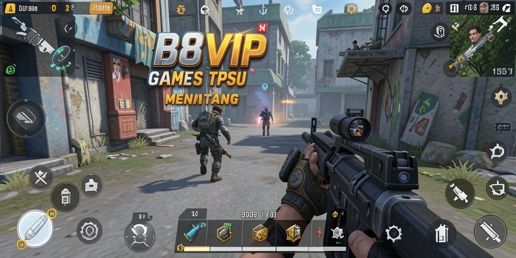 Screenshot B8VIP menampilkan aksi gameplay TPS yang mendebarkan.