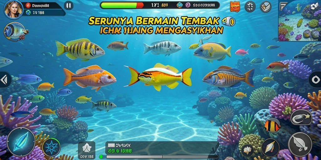 Gameplay menarik dalam Tembak Ikan DV188 dengan ikan berwarna-warni.