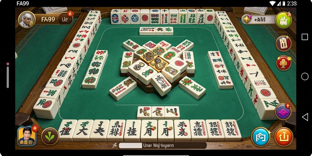 Screenshot FA99 menampilkan gameplay Mahjong yang menarik dan penuh warna.