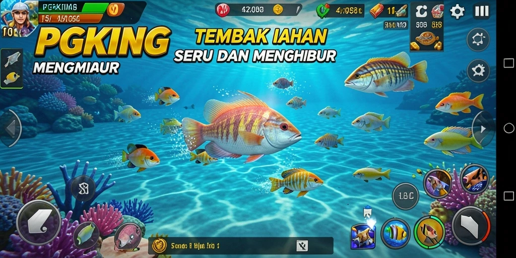 Tangkapan layar utama PGKING menampilkan aksi seru dalam permainan Tembak Ikan.