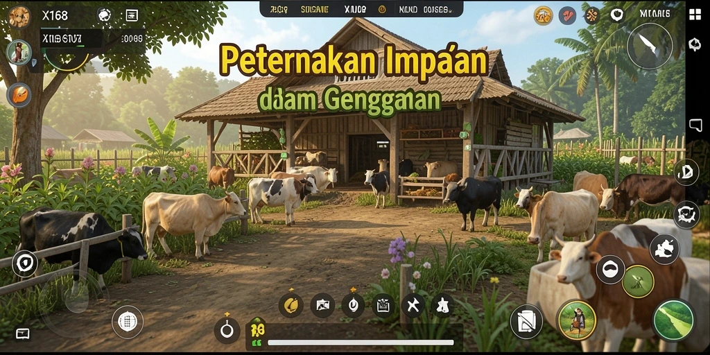Tangkapan layar dari gameplay X168 yang menggambarkan aktivitas pertanian yang menyenangkan.